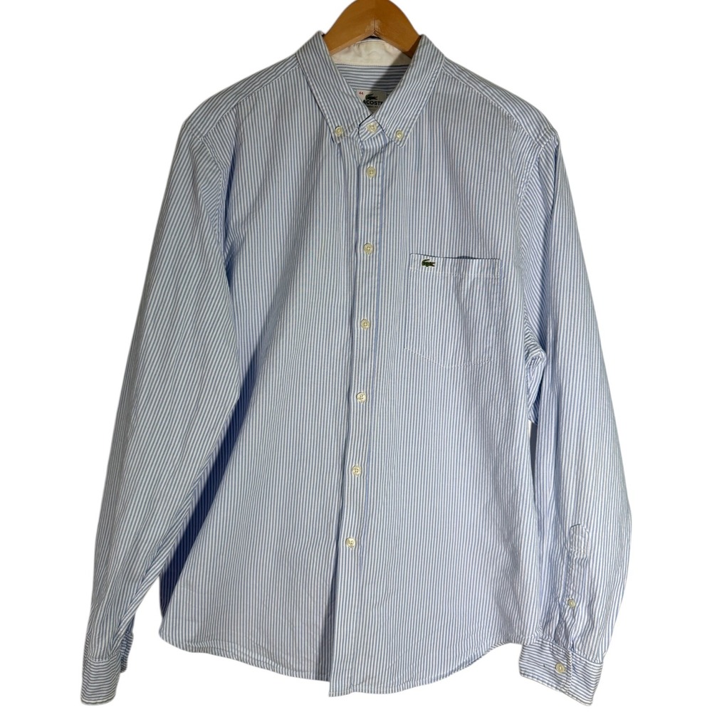 Lacoste Men's Long Sleeve Striped Dress Shirt Blue Size‎ 44 XL
